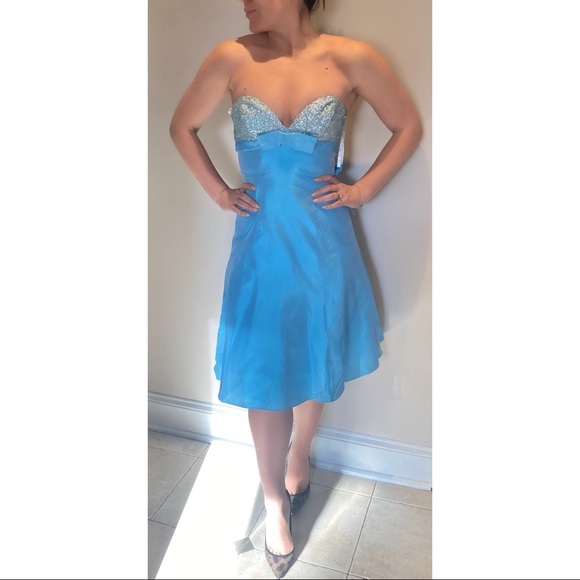 Jovani Strapless Light Blue Dress with Sequins - Picture 1 of 4
